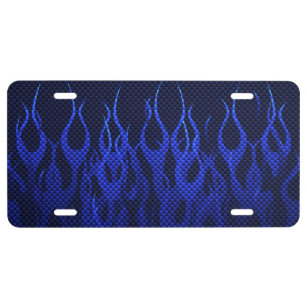 Plaque D'immatriculation Bleu emballant des flammes sur la copie de fibre