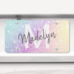 Plaque D'immatriculation Glam Iridescente Parties scintillant colorée perso<br><div class="desc">Personnalisez facilement cet élégant motif de parties scintillant bokeh coloré avec votre nom et/ou monogramme personnalisés.</div>