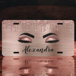 Plaque D'immatriculation Rose Gold Glitter Sparkle Eyelashes Monogram<br><div class="desc">Parties scintillant rose en or Faux Foil en métal étincelant en métal brossé Nom et cils initiaux (cils), Extensions Eyelash et Yeux Blush Pink Maquillage couverture de plaque de maquillage rose. Ce cadeau fait le cadeau parfait pour 16 ans, mariage, douche nuptiale, anniversaire, baby shower ou bachelorette cadeau pour quelqu'un...</div>