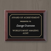 Plaque du prix de la tante la plus incroyable