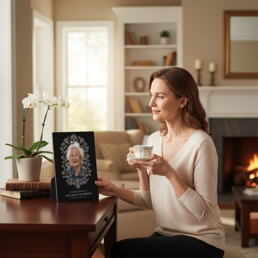 Plaque Fleurs Vintage En Mémoire Affectueuse Noir