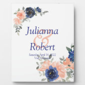 Plaque mariage florale de pêche et d'aquarelle ble (Devant)