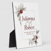 Plaque mariage florale rouge et brumes (Côté)