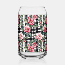 Plaqué noir et blanc avec Camellias rose feuillus