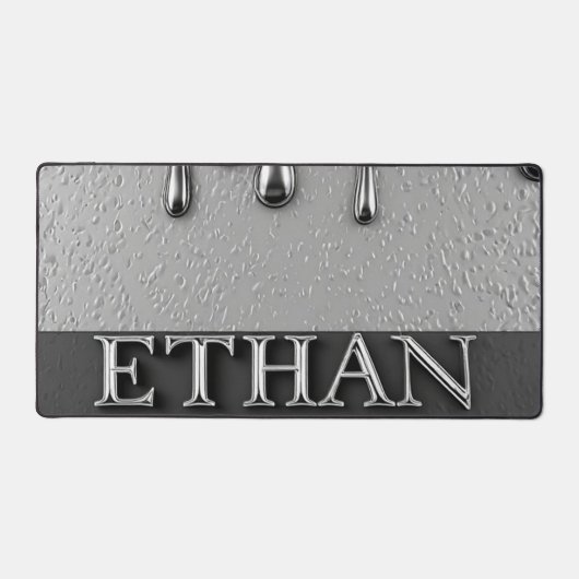 Plaque nominative Ethan Chrome avec gouttes de mét (Recto)