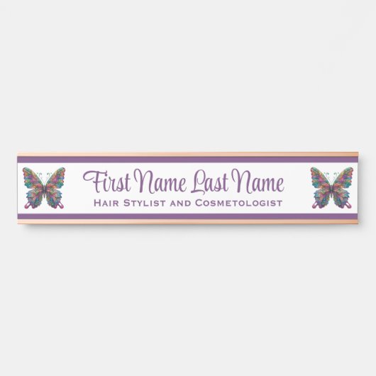 Plaque nominative Rose Gold Papillon Violet (Devant)