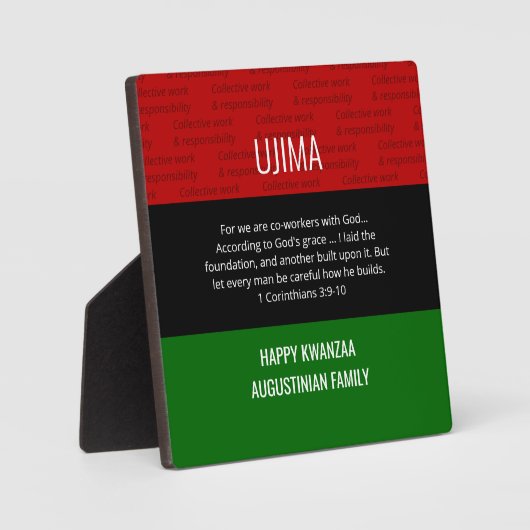 Plaque personnalisée UJIMA Happy Kwanzaa (Recto)