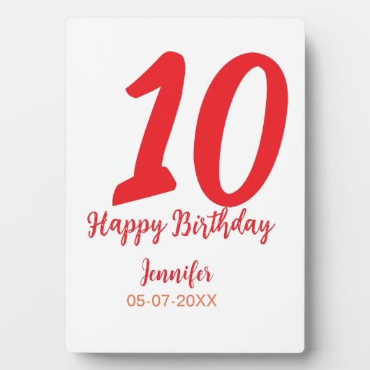 Plaque Photo 10e anniversaire ajouter nom date année rouge modè (Devant)