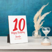 Plaque Photo 10e anniversaire ajouter nom date année rouge modè (Côté)