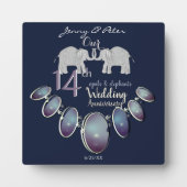 Plaque Photo 14th Wedding Anniversary Opals & Elephants Navy (Devant)