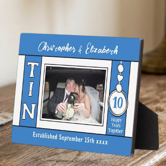 Plaque Photo 1 photo 10e anniversaire bleu