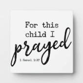 Plaque Photo 1 Samuel 1:27 Pour cet enfant, j'ai prié signe (Devant)