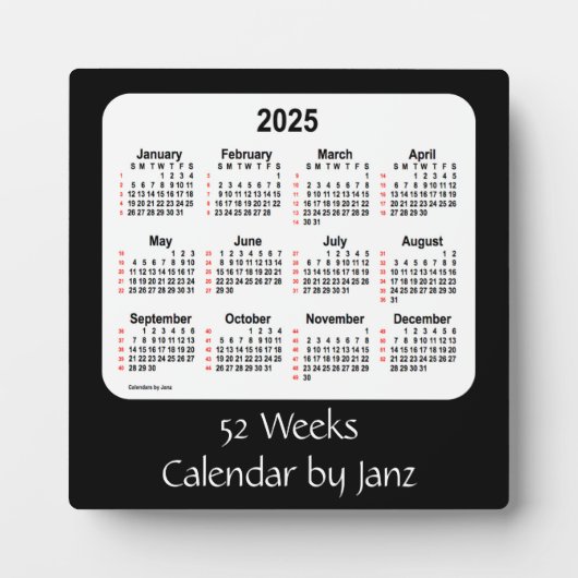 Plaque Photo 2025 Black 52 Weeks Calendar par Janz (Devant)