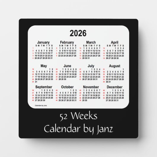 Plaque Photo 2026 Black 52 Weeks Calendar par Janz (Devant)