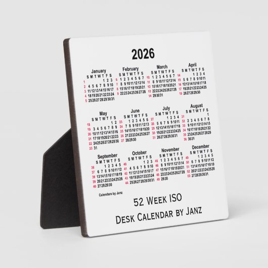 Plaque Photo 2026 White 52 Week ISO Desk Calendar par Janz (Recto)