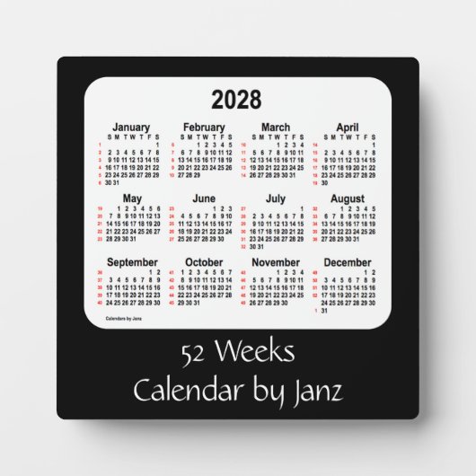Plaque Photo 2028 Black 52 Weeks Calendar par Janz (Devant)