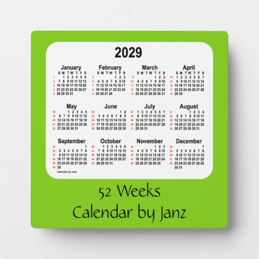 Plaque Photo 2029 Jaune Vert 52 Semaines Calendrier par Janz (Devant)