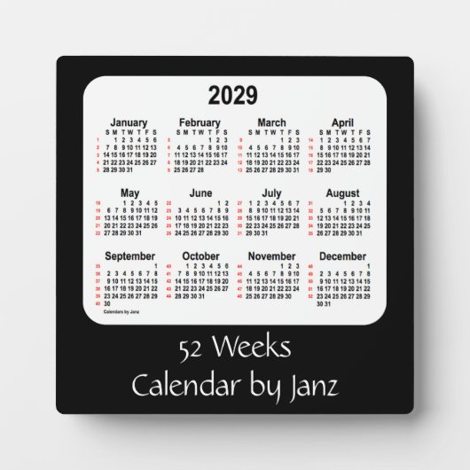 Plaque Photo 2029 Noir 52 semaines Calendrier par Janz (Devant)