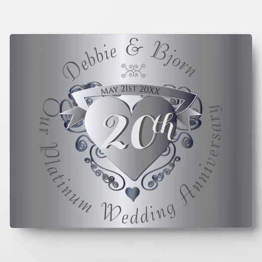 Plaque Photo 20e Wedding Anniversary Platinum Horizontal (Devant)
