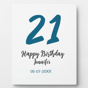 Plaque Photo 21 ans audacieux lettre bleue simple minimum