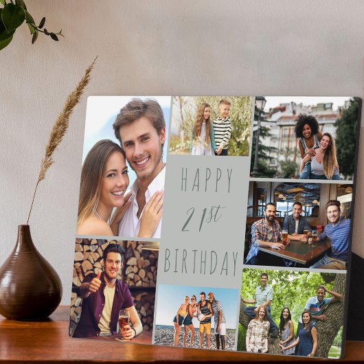 Plaque Photo 21e anniversaire 7 photo Collage Neutre Dove Grey