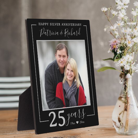 Plaque Photo 25e anniversaire du Mariage d'argent Noir photo