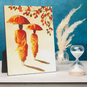 Plaque Photo 2 moines bouddhistes laotiens