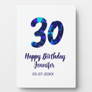 Plaque Photo 30e anniversaire ajouter nom date année bleu scint