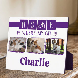 Plaque Photo 3 animaux photo collage blanc violet