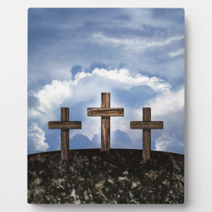 Plaque Photo 3 croix rustiques avec ciel