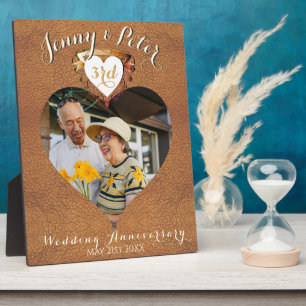 Plaque Photo 3ème anniversaire du Mariage d'images en cuir