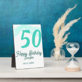 Plaque Photo 50e anniversaire ajouter nom date année vert paste (Côté)