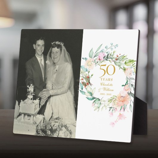 Plaque Photo 50e anniversaire de Mariage d'or Photo Roses flora