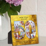 Plaque Photo 50e anniversaire du Mariage Black Gold Photo Colla<br><div class="desc">Plaque photo du 50e anniversaire du Mariage - faite avec 11 de vos photos préférées. Un gardien élégant avec arrière - plan or brossé et typographie noire. Le modèle photo est configuré pour que vous puissiez télécharger des photos afin qu'elles forment automatiquement un collage photo numéro 50. Le design utilise...</div>