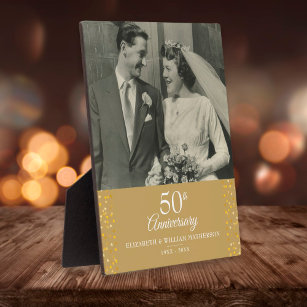 Plaque Photo 50e anniversaire du Mariage Golden Love Hearts Pho