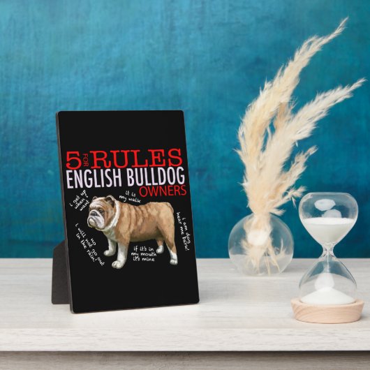 Plaque Photo 5 Règles pour les propriétaires de bulldog anglais (Côté)