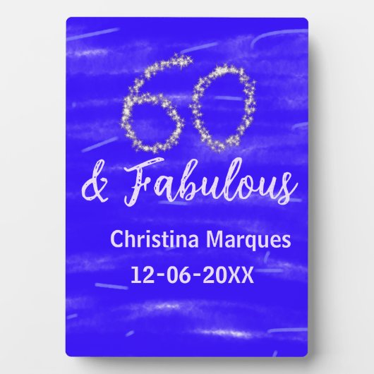 Plaque Photo 60 & fabuleux anniversaire bleu argent ajouter nom (Devant)