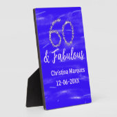 Plaque Photo 60 & fabuleux anniversaire bleu argent ajouter nom (Côté)