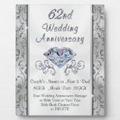 Plaque Photo 62e cadeau d'anniversaire de Mariage, personnalisé (Devant)