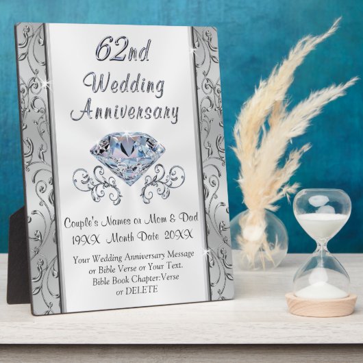 Plaque Photo 62e cadeau d'anniversaire de Mariage, personnalisé (Côté)