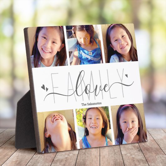 Plaque Photo 6 Photo Collage Famille Amour Script Coeurs Modern