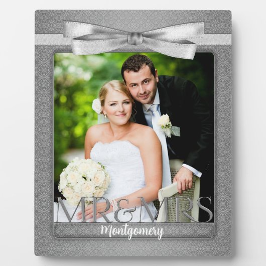 Plaque Photo 8x10 M. et Mme Mariage Photo dans Silver Damask (Devant)
