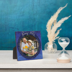 Plaque Photo 9e Anniversaire de Mariage Cadre Rond Lapis Lazuli