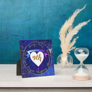 Plaque Photo 9e anniversaire de mariage couleur lapis-lazuli   