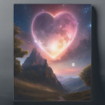 Plaque Photo A heart in the sky under a beautiful landscape. AI<br><div class="desc">A beautiful heart des stars with the moon in the background. Wedding picture for people who are in love. Idéal for weddings and engagement. Parfait pour l'occasion romantique. Contenu génératif.</div>