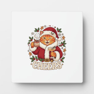 Plaque Photo À votre santé Noël Chat Orange Chapeau de Père Noë