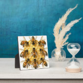 Plaque Photo Abeilles sur un cercle en nid d'abeille hexagonal (Insitu)