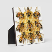 Plaque Photo Abeilles sur un cercle en nid d'abeille hexagonal (Recto)