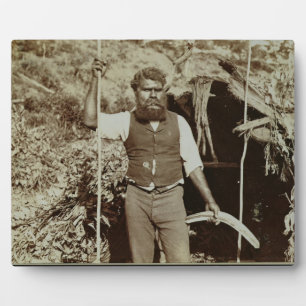 Plaque Photo Aborigène avec un Boomerang, vers 1860 (photo sépi