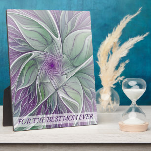 Plaque Photo Abstrait violet vert Fleur Fractal Art Best Mom